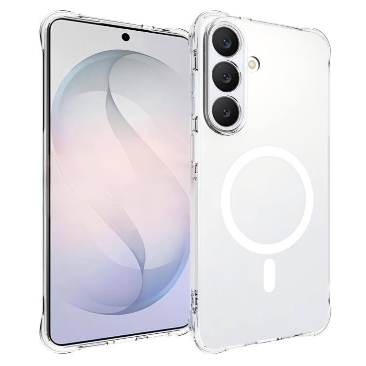 For Galaxy S26 FE 5G WANLONFENG Transparent Magnetic Four-Corner Shockproof TPU Phone Case with Screen Film - Transparent