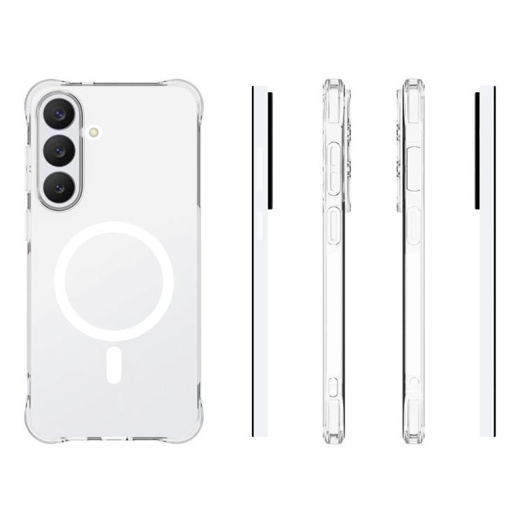 For Galaxy S26 FE 5G WANLONFENG Transparent Magnetic Four-Corner Shockproof TPU Phone Case with Screen Film - Transparent