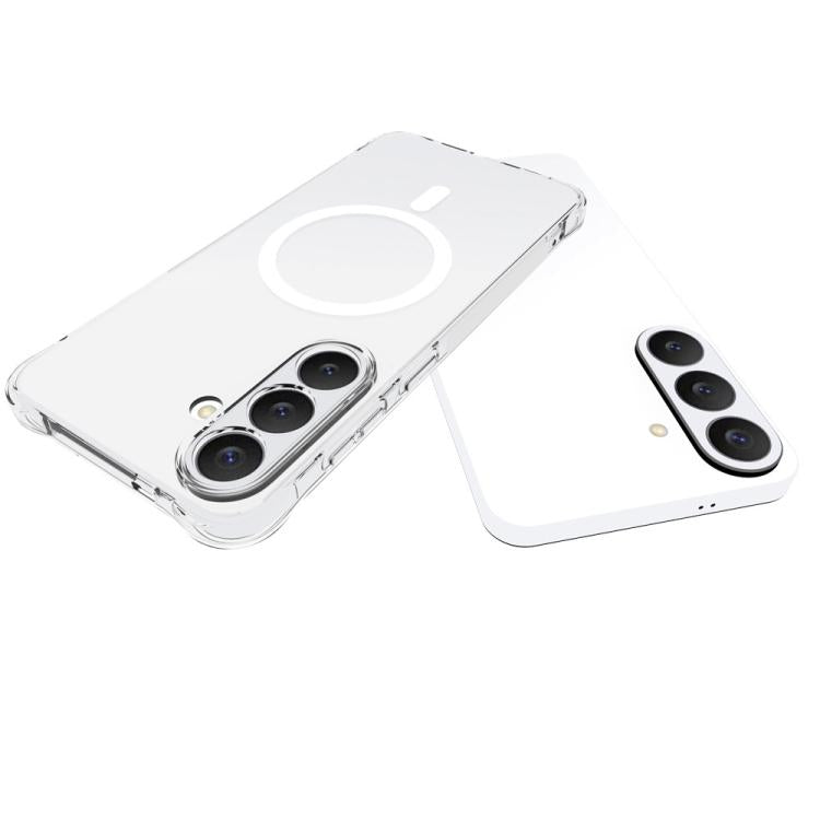 For Galaxy S26 FE 5G WANLONFENG Transparent Magnetic Four-Corner Shockproof TPU Phone Case with Screen Film - Transparent