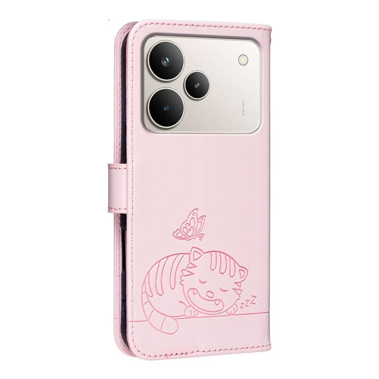 For Realme P4 Pro 5G Cat Butterfly Embossed RFID Vegan Leather Phone Case with Strap