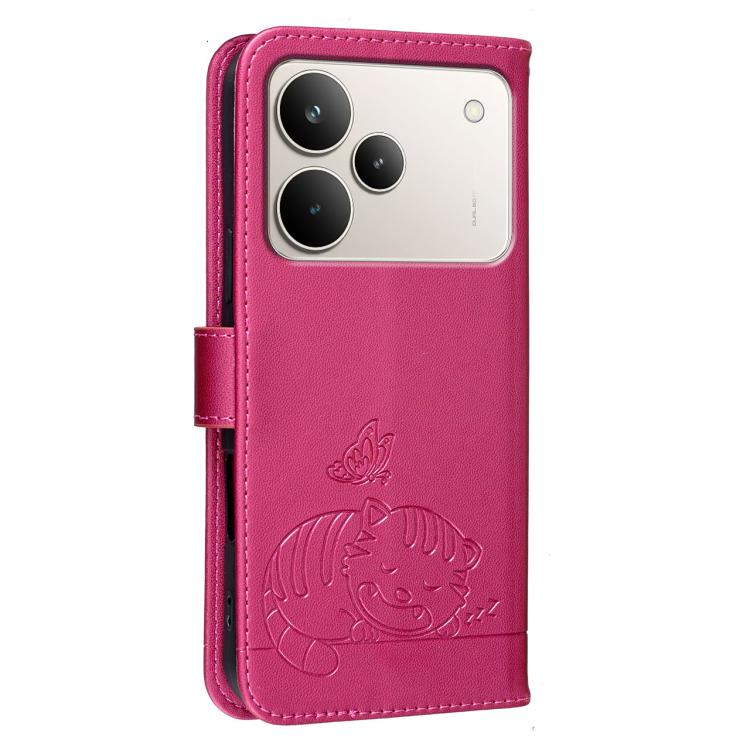 For Realme P4 Pro 5G Cat Butterfly Embossed RFID Vegan Leather Phone Case with Strap