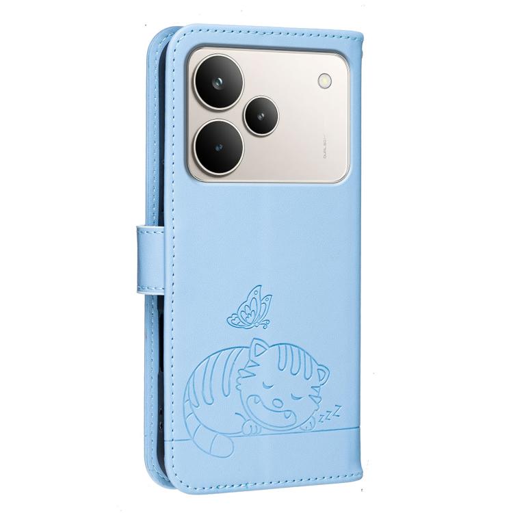 For Realme P4 Pro 5G Cat Butterfly Embossed RFID Vegan Leather Phone Case with Strap