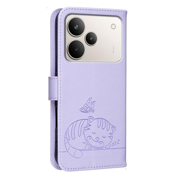 For Realme P4 Pro 5G Cat Butterfly Embossed RFID Vegan Leather Phone Case with Strap