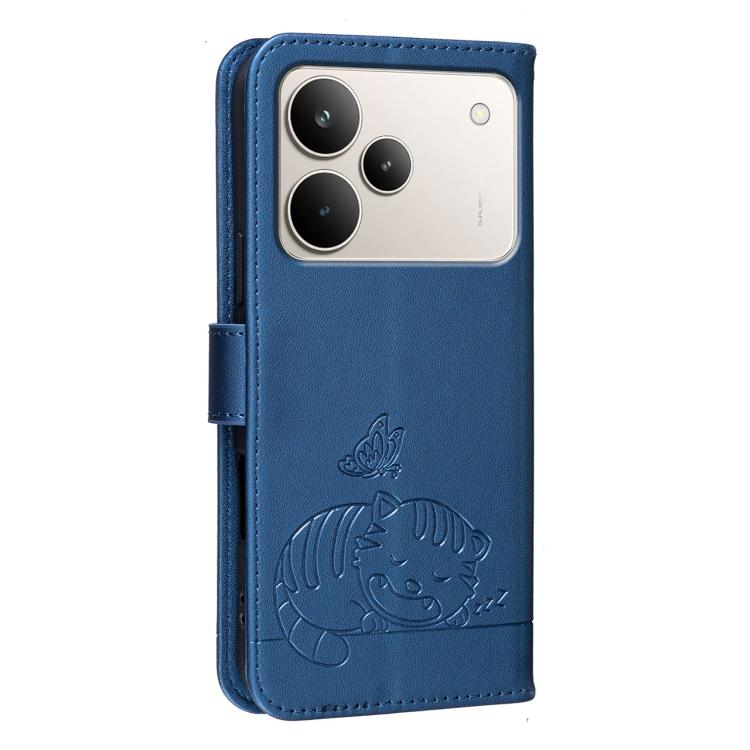 For Realme P4 Pro 5G Cat Butterfly Embossed RFID Vegan Leather Phone Case with Strap