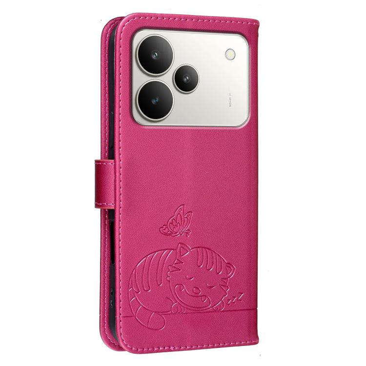 For Realme P4 5G Cat Butterfly Embossed RFID Vegan Leather Phone Case with Strap