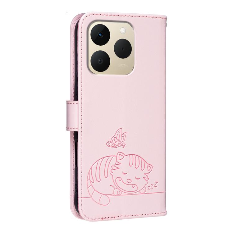 For Realme 15T 5G Cat Butterfly Embossed RFID Vegan Leather Phone Case with Strap