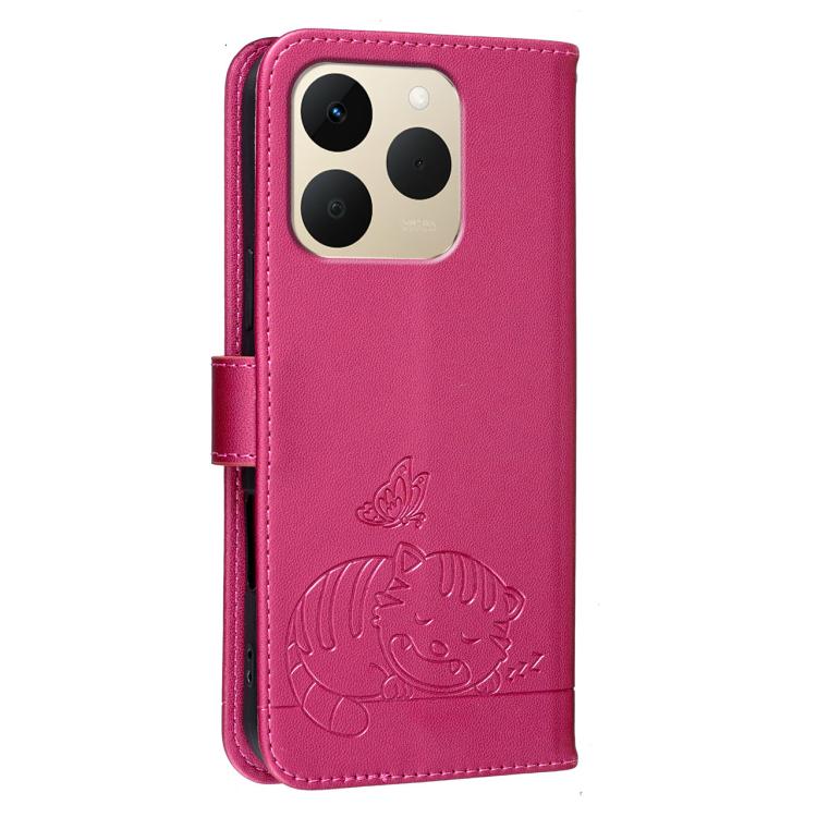 For Realme 15T 5G Cat Butterfly Embossed RFID Vegan Leather Phone Case with Strap