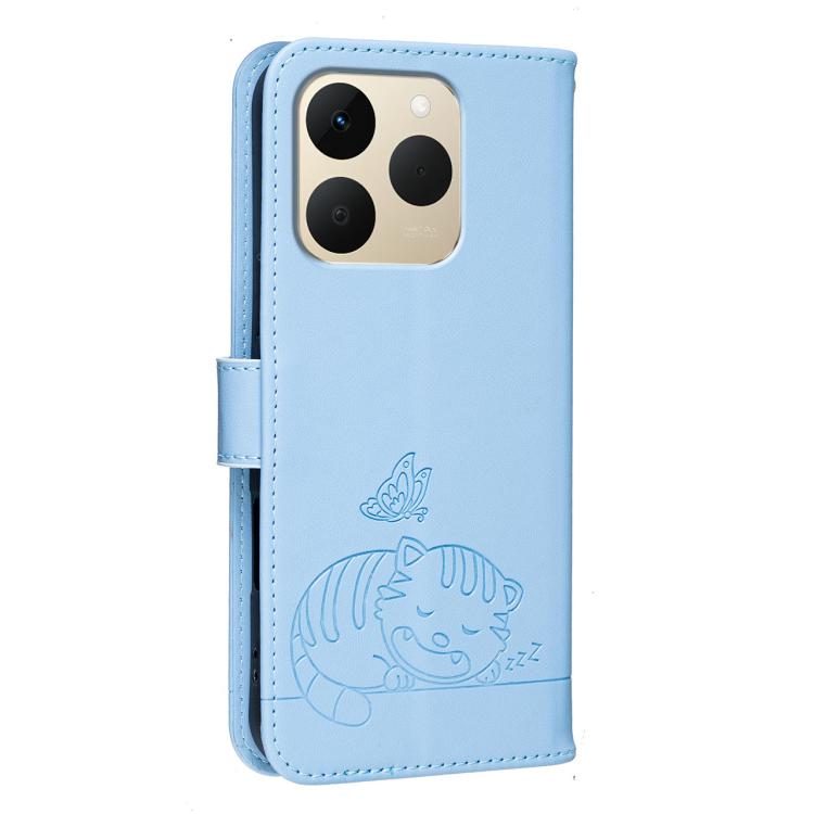 For Realme 15T 5G Cat Butterfly Embossed RFID Vegan Leather Phone Case with Strap