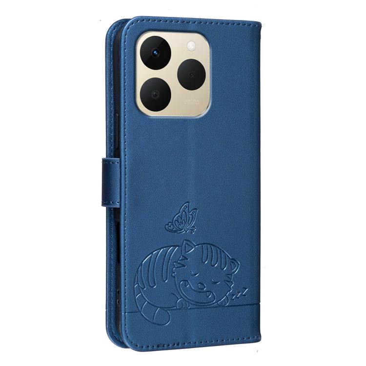 For Realme 15T 5G Cat Butterfly Embossed RFID Vegan Leather Phone Case with Strap