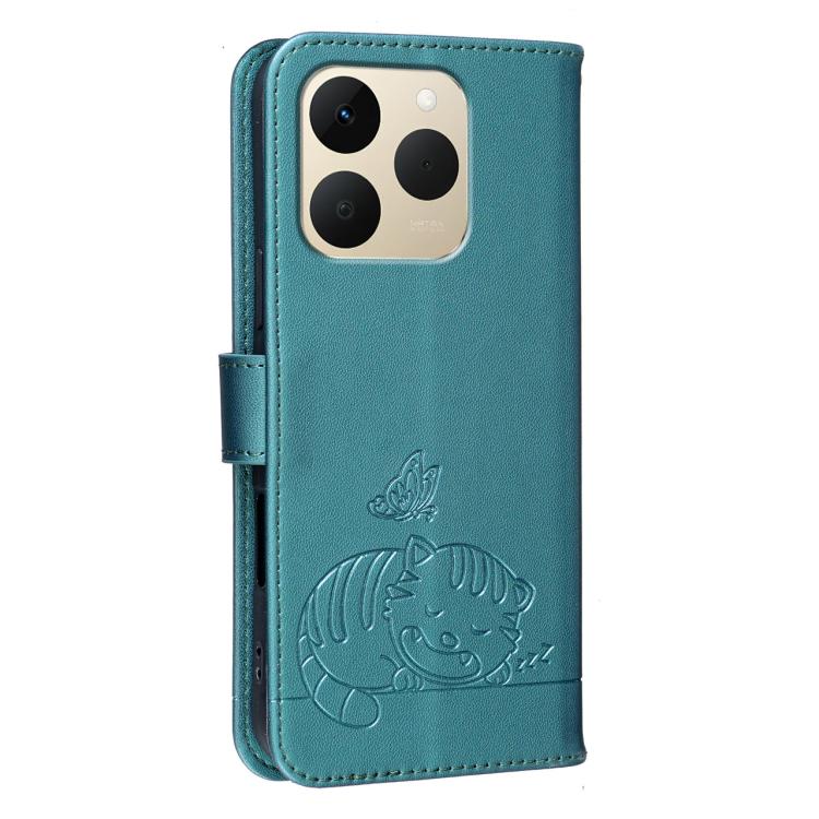 For Realme 15T 5G Cat Butterfly Embossed RFID Vegan Leather Phone Case with Strap