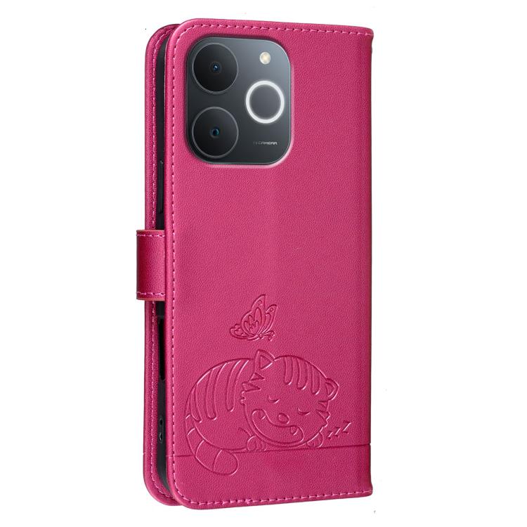 For Realme C71 India Cat Butterfly Embossed RFID Vegan Leather Phone Case with Strap