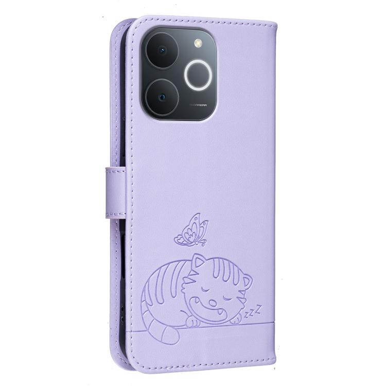 For Realme C71 India Cat Butterfly Embossed RFID Vegan Leather Phone Case with Strap