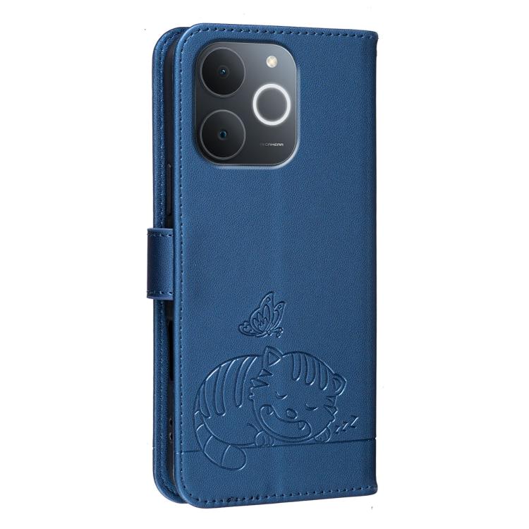 For Realme C71 India Cat Butterfly Embossed RFID Vegan Leather Phone Case with Strap