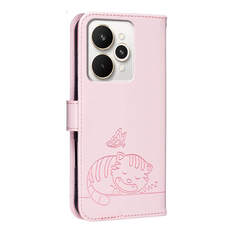 For Realme 15 Pro 5G Cat Butterfly Embossed RFID Vegan Leather Phone Case with Strap