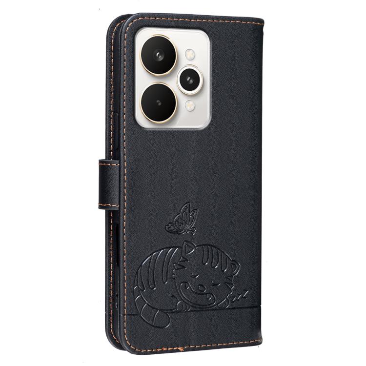 For Realme 15 Pro 5G Cat Butterfly Embossed RFID Vegan Leather Phone Case with Strap