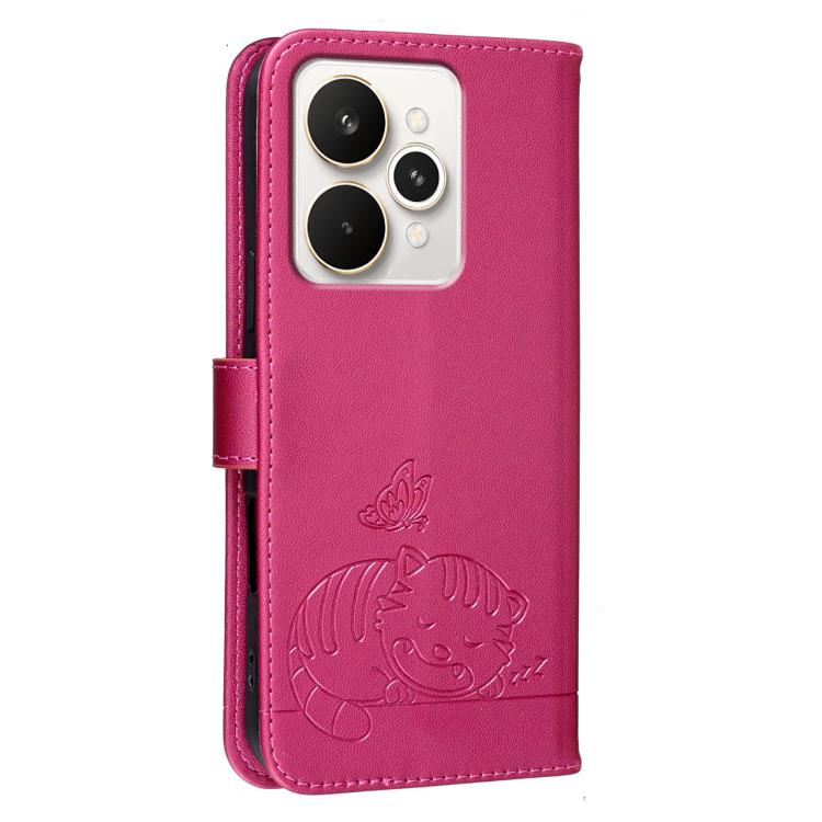 For Realme 15 Pro 5G Cat Butterfly Embossed RFID Vegan Leather Phone Case with Strap