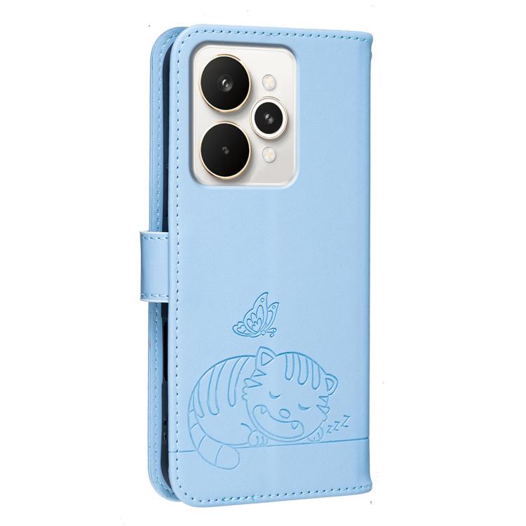 For Realme 15 Pro 5G Cat Butterfly Embossed RFID Vegan Leather Phone Case with Strap