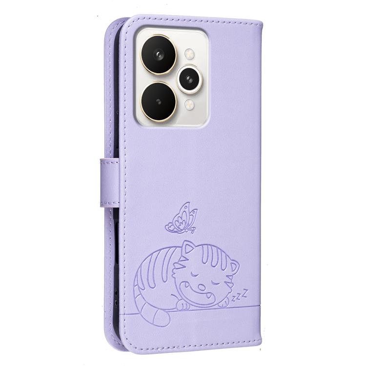 For Realme 15 Pro 5G Cat Butterfly Embossed RFID Vegan Leather Phone Case with Strap