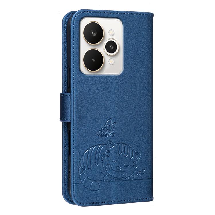 For Realme 15 Pro 5G Cat Butterfly Embossed RFID Vegan Leather Phone Case with Strap