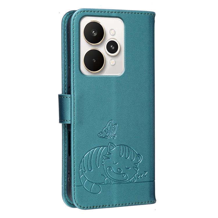For Realme 15 Pro 5G Cat Butterfly Embossed RFID Vegan Leather Phone Case with Strap