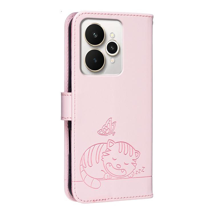 For Realme 15 5G Cat Butterfly Embossed RFID Vegan Leather Phone Case with Strap