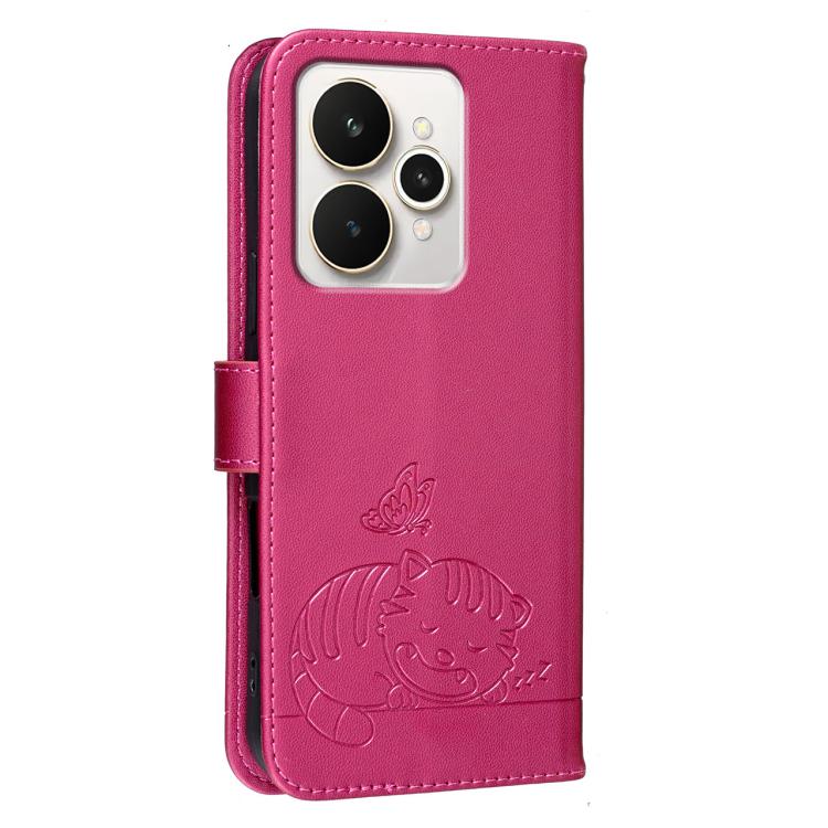 For Realme 15 5G Cat Butterfly Embossed RFID Vegan Leather Phone Case with Strap