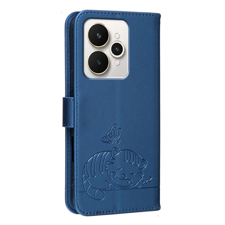 For Realme 15 5G Cat Butterfly Embossed RFID Vegan Leather Phone Case with Strap