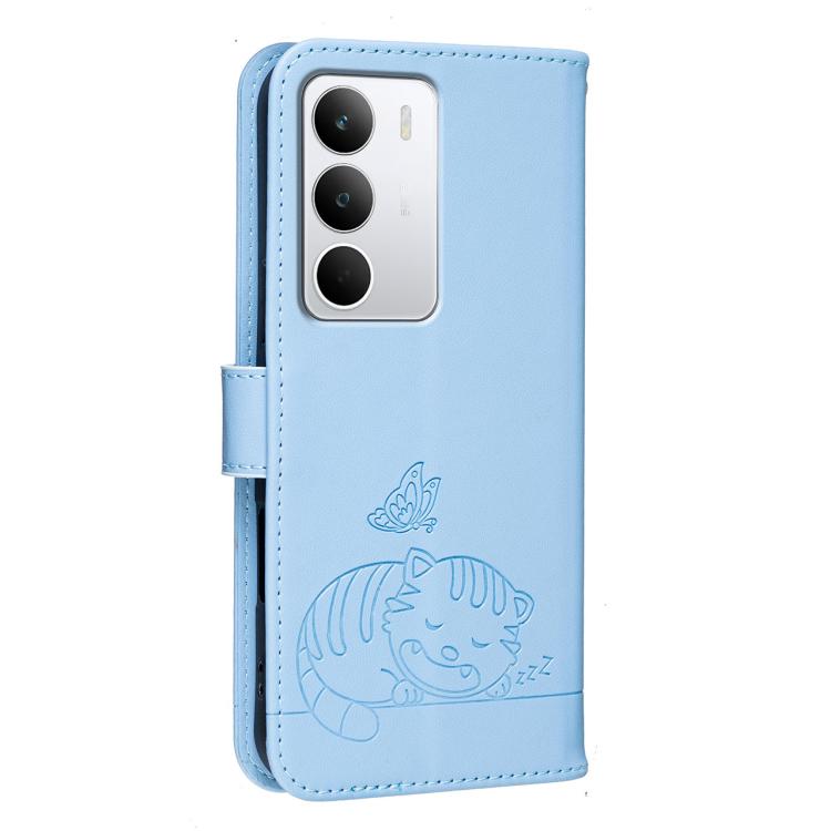 For Realme C71 4G Cat Butterfly Embossed RFID Vegan Leather Phone Case with Strap