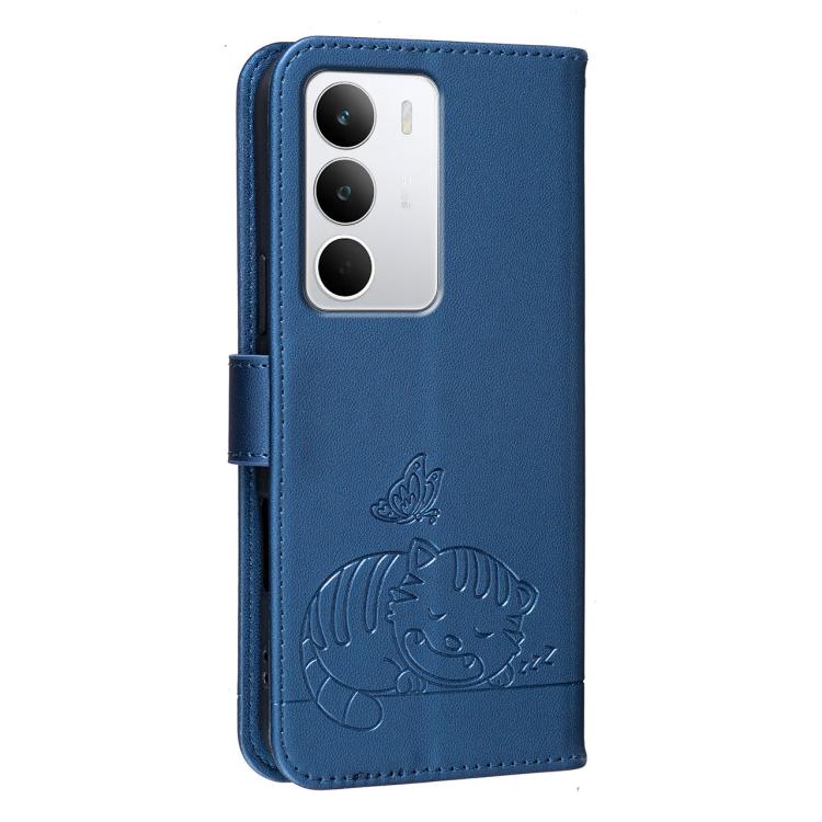 For Realme C71 4G Cat Butterfly Embossed RFID Vegan Leather Phone Case with Strap