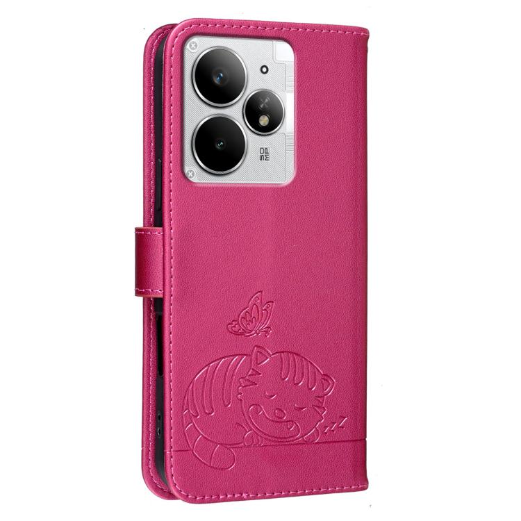 For Realme Neo7 Turbo Cat Butterfly Embossed RFID Vegan Leather Phone Case with Strap