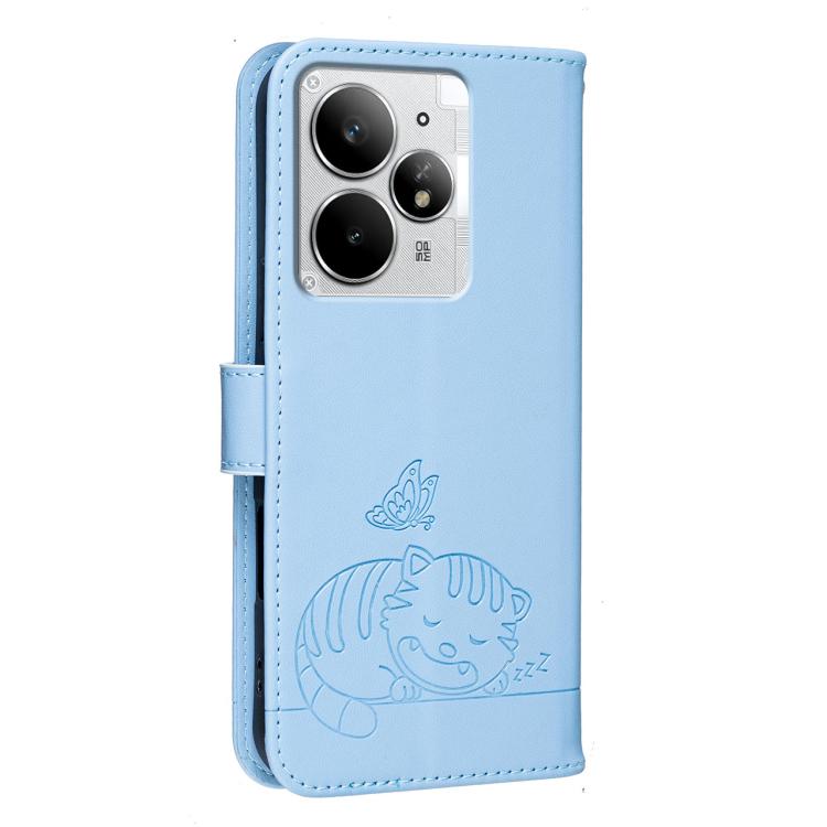 For Realme Neo7 Turbo Cat Butterfly Embossed RFID Vegan Leather Phone Case with Strap