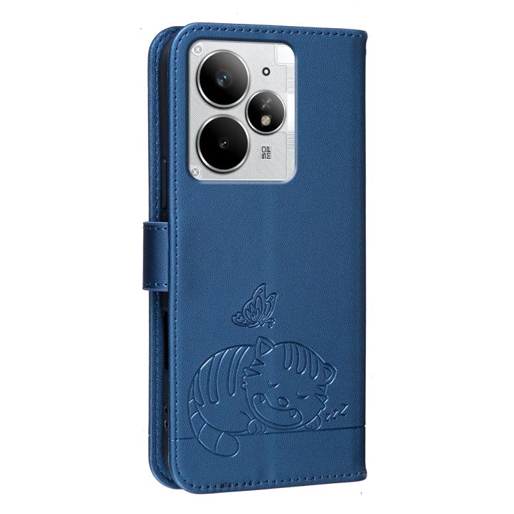 For Realme Neo7 Turbo Cat Butterfly Embossed RFID Vegan Leather Phone Case with Strap