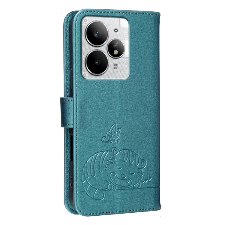 For Realme Neo7 Turbo Cat Butterfly Embossed RFID Vegan Leather Phone Case with Strap