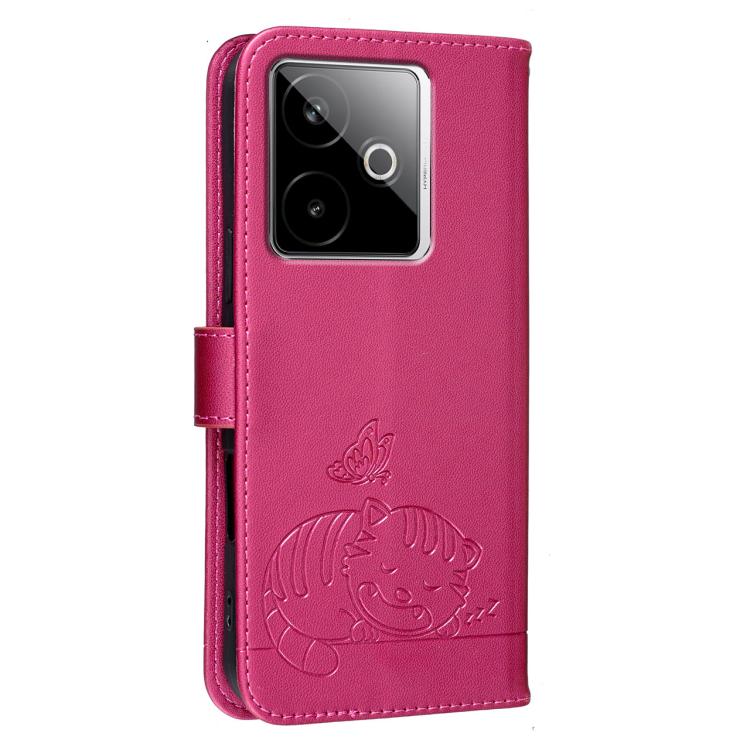 For Realme GT7 Global Cat Butterfly Embossed RFID Vegan Leather Phone Case with Strap
