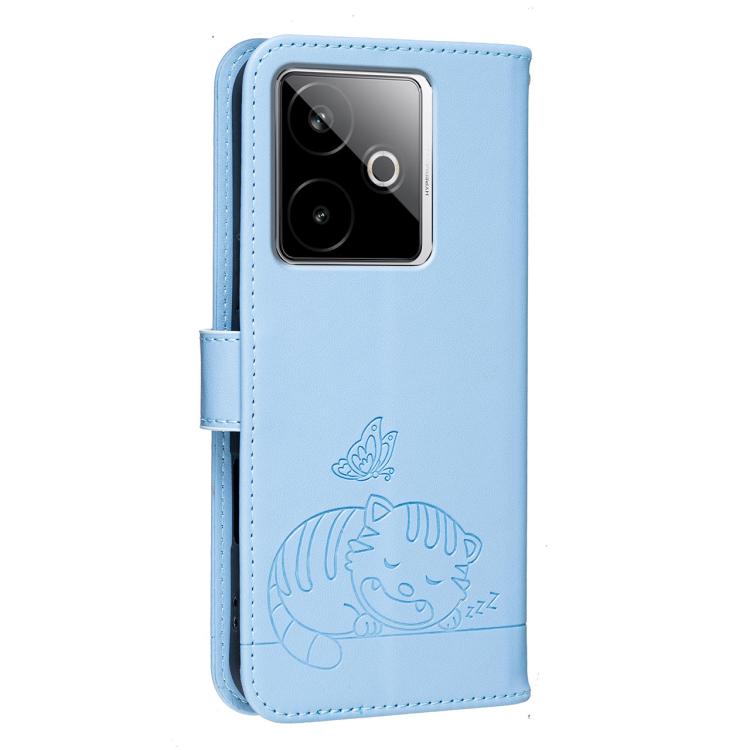 For Realme GT7 Global Cat Butterfly Embossed RFID Vegan Leather Phone Case with Strap