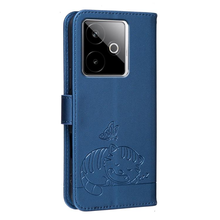For Realme GT7 Global Cat Butterfly Embossed RFID Vegan Leather Phone Case with Strap