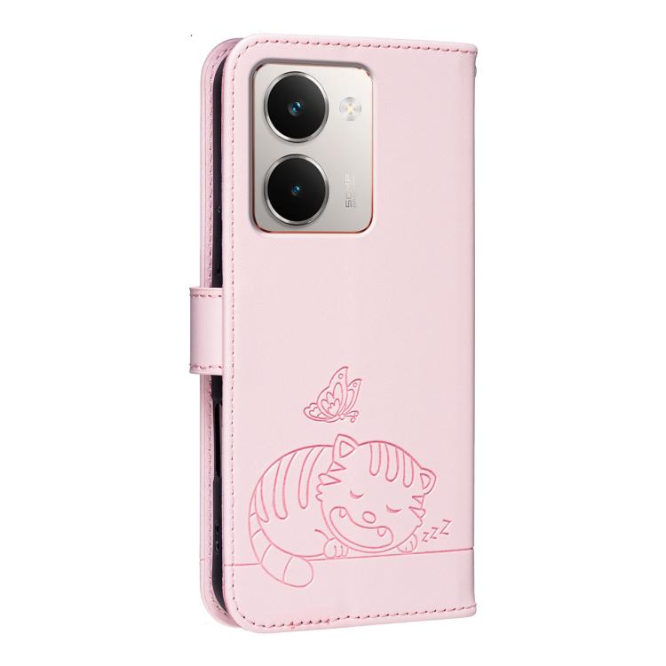 For Realme P3 Ultra 5G Cat Butterfly Embossed RFID Vegan Leather Phone Case with Strap