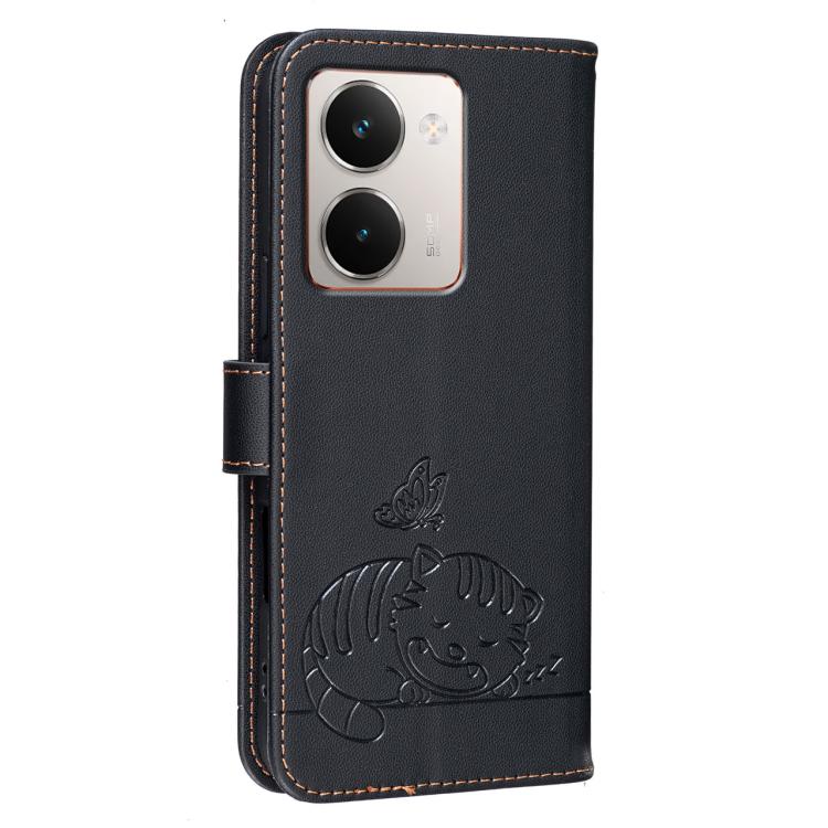 For Realme P3 Ultra 5G Cat Butterfly Embossed RFID Vegan Leather Phone Case with Strap