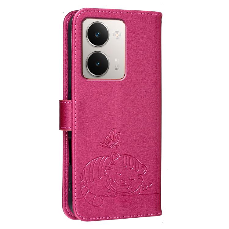 For Realme P3 Ultra 5G Cat Butterfly Embossed RFID Vegan Leather Phone Case with Strap