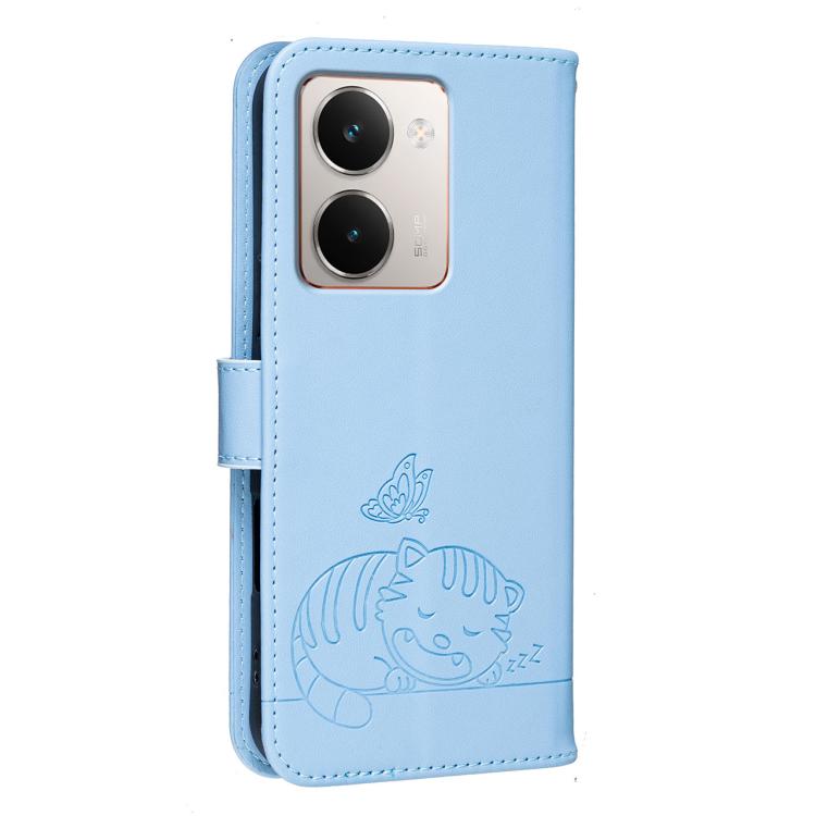 For Realme P3 Ultra 5G Cat Butterfly Embossed RFID Vegan Leather Phone Case with Strap