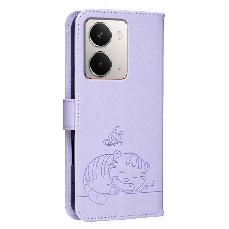 For Realme P3 Ultra 5G Cat Butterfly Embossed RFID Vegan Leather Phone Case with Strap
