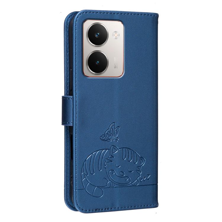 For Realme P3 Ultra 5G Cat Butterfly Embossed RFID Vegan Leather Phone Case with Strap