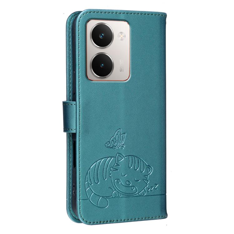 For Realme P3 Ultra 5G Cat Butterfly Embossed RFID Vegan Leather Phone Case with Strap