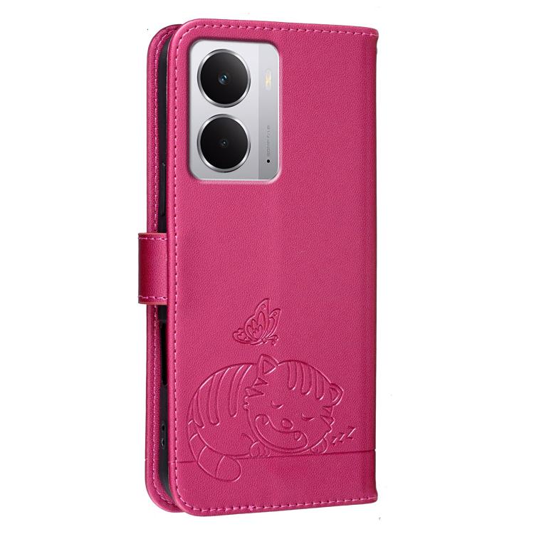 For Realme Neo7x Cat Butterfly Embossed RFID Vegan Leather Phone Case with Strap