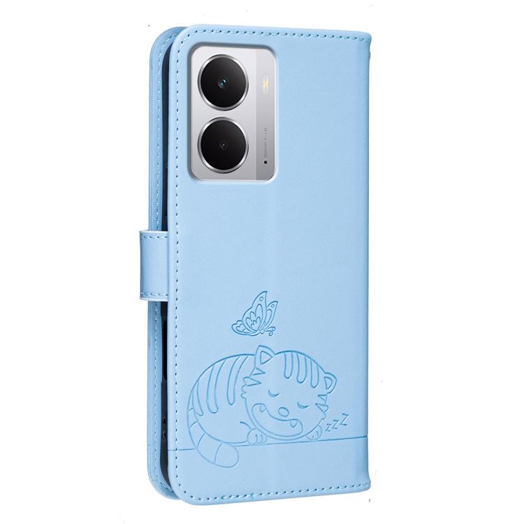 For Realme Neo7x Cat Butterfly Embossed RFID Vegan Leather Phone Case with Strap