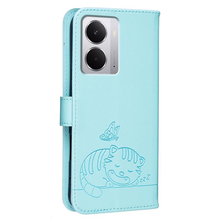 For Realme Neo7x Cat Butterfly Embossed RFID Vegan Leather Phone Case with Strap