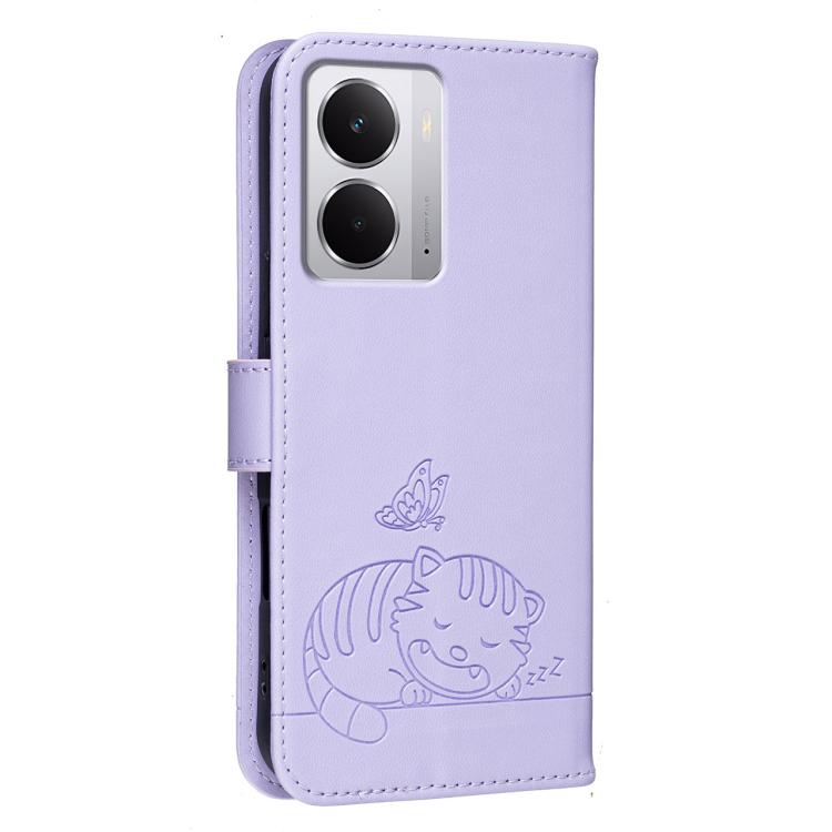 For Realme Neo7x Cat Butterfly Embossed RFID Vegan Leather Phone Case with Strap