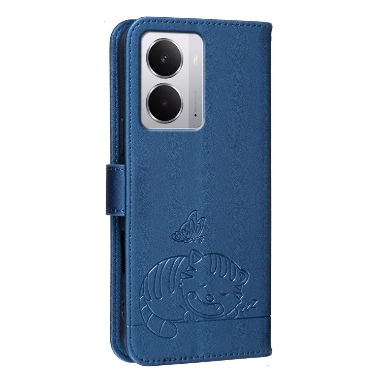 For Realme Neo7x Cat Butterfly Embossed RFID Vegan Leather Phone Case with Strap