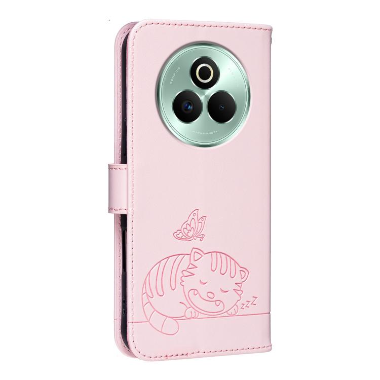 For Realme P3 Pro Cat Butterfly Embossed RFID Vegan Leather Phone Case with Strap