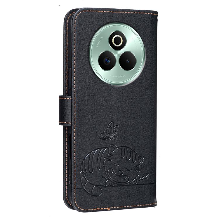 For Realme P3 Pro Cat Butterfly Embossed RFID Vegan Leather Phone Case with Strap